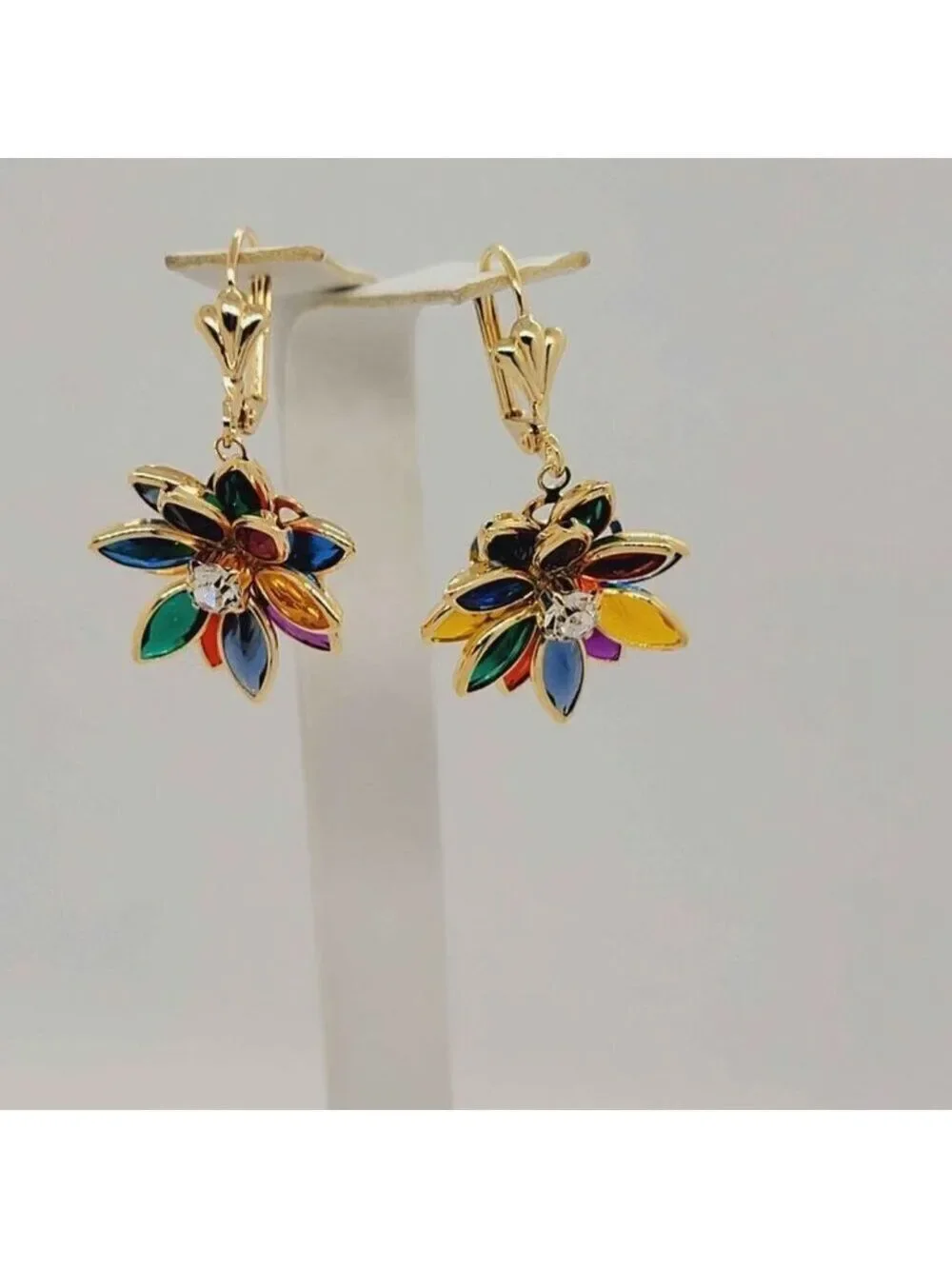 Brazilian 18k Gold Filled Multi Color Flower Earrings